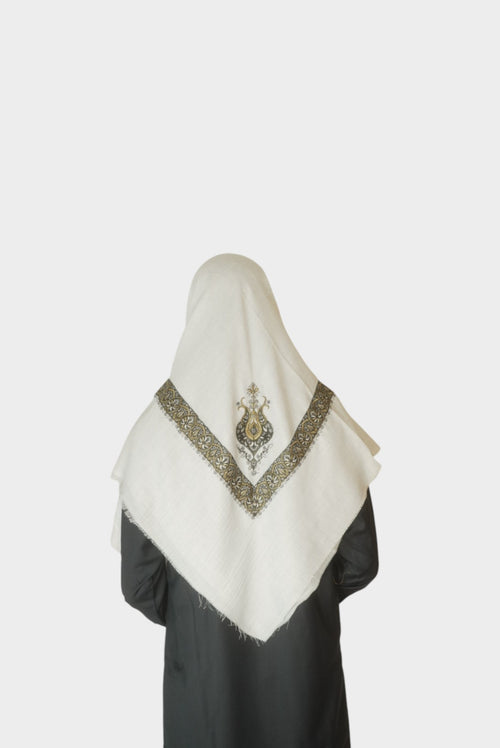 Hvit Brodert Yemeni Shemagh