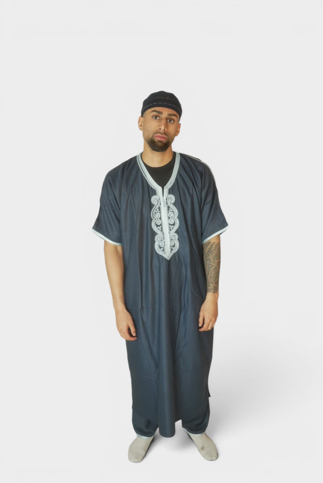 Marokkansk Djellaba Blå/Hvit
