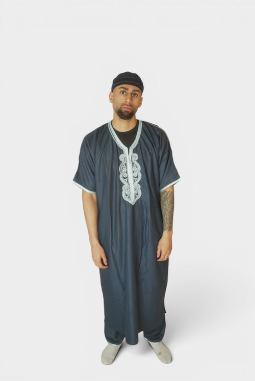 Marokkansk Djellaba Blå/Hvit