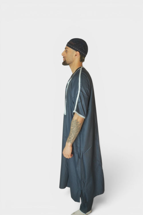 Marokkansk Djellaba Blå/Hvit