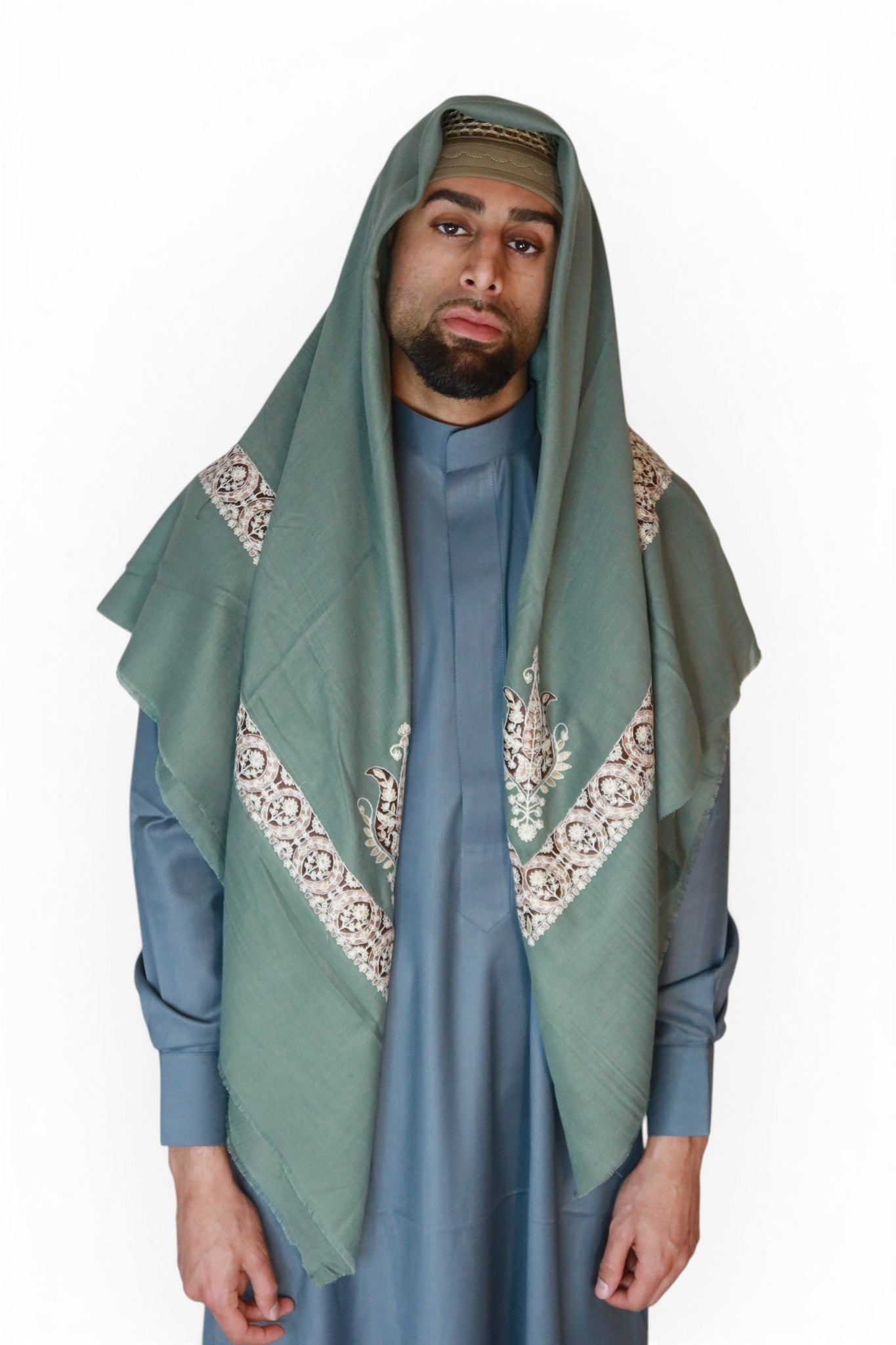 Mosegrønn Brodert Yemeni Shemagh