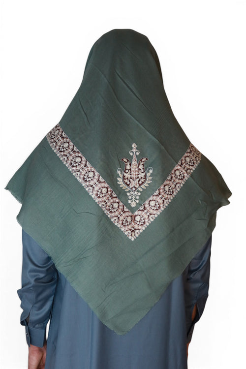 Mosegrønn Brodert Yemeni Shemagh